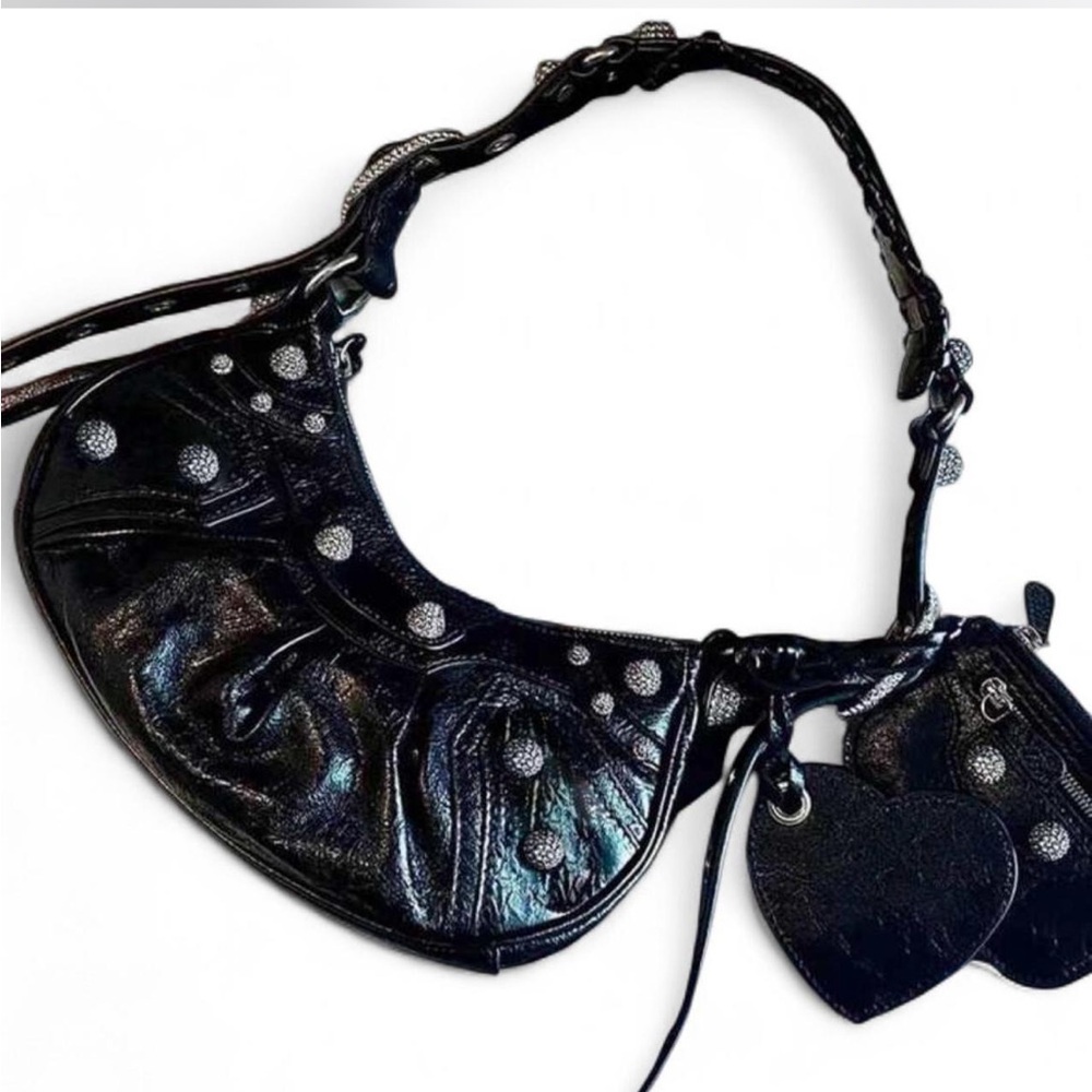 Black Shoulder Bag with Heart Charm